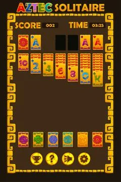 Golden Aztec Solitaire Game UI. Background and buttons for game assets. Azt.. Stock Illustration