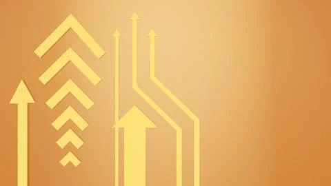 Golden background image of arrows pointing up, forward and direction guidance Stock Photos