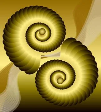 Golden background with shiny shells in optical art style with 3d illusion Illustrazione stock