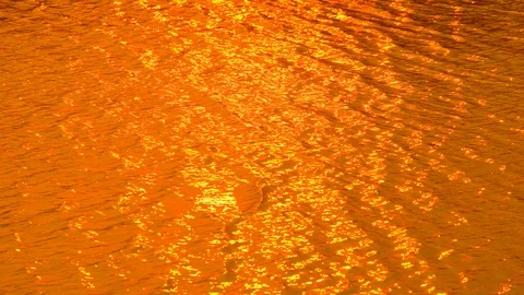 Golden background slow motion wave of light sunset on surface water  Stock Footage 127403982