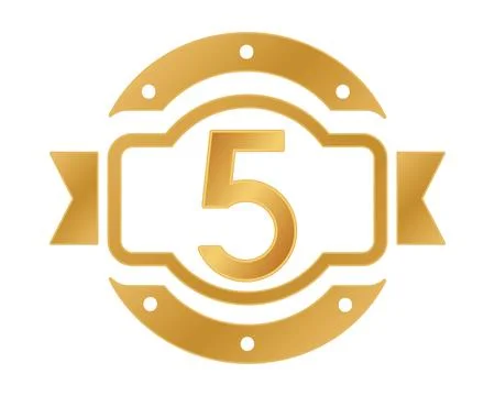 Golden badge with number five Stock Illustration