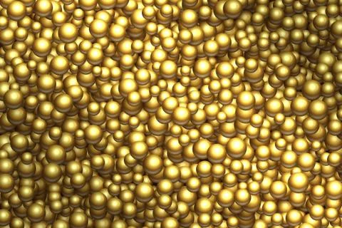 Golden balls background. Vector different sizes golden balls texture. Stock Illustration