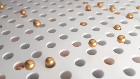 Golden balls floating and bouncing from the white holes. Loop video. Video stock 250668947