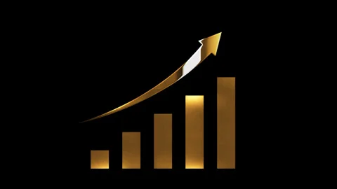 Golden Bar Chart Data Arrow Growth Animation Видео 275485349