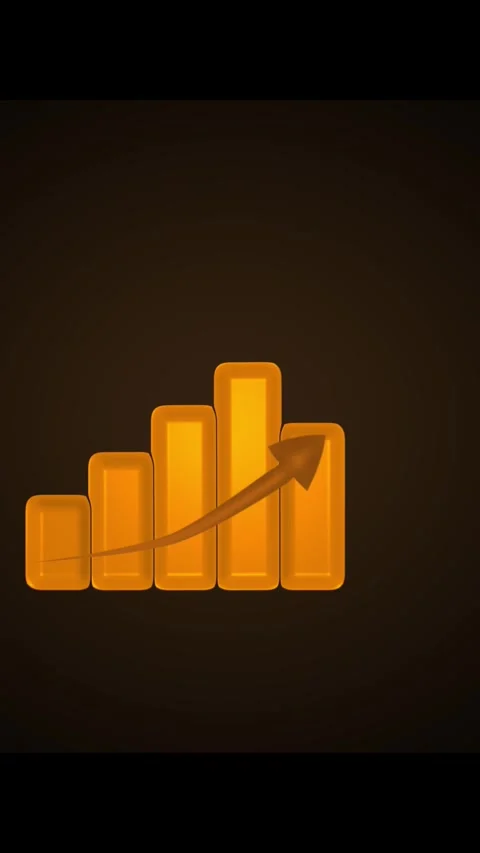 Golden bar chart with upward arrow on brown. Golden bar chart graph growth... Stock Footage 345962339