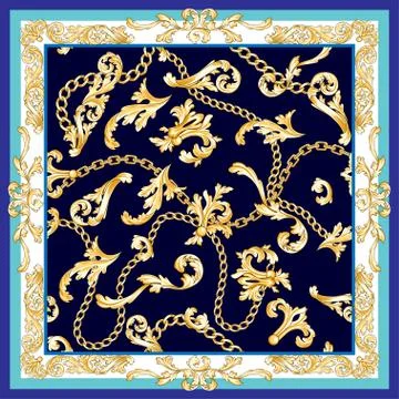 Golden baroque elements scarf Illustrazione stock