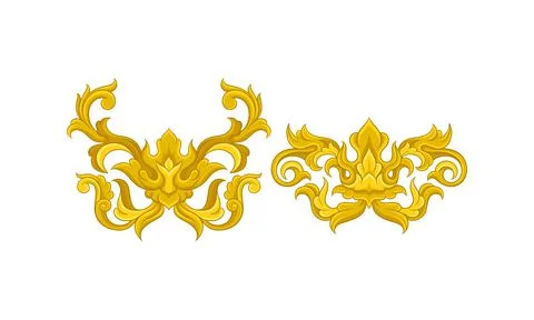 Golden Baroque Elements with Scroll and Swirl Vector Set イラスト素材