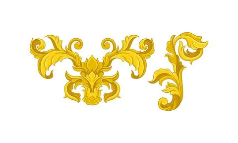Golden Baroque Elements with Scroll and Swirl Vector Set Stock Illustration