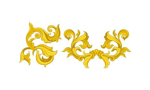 Golden Baroque Elements with Scroll and Swirl Vector Set Stock Illustration