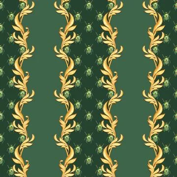 Golden baroque seamless pattern 1 Stock Illustration