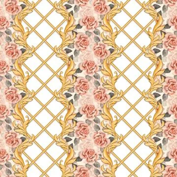 Golden baroque seamless pattern 3 Stock Illustration