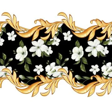 Golden baroque semless border Stockillustratie