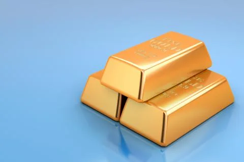 Golden bars on blue background, 3D rendering Stock Illustration