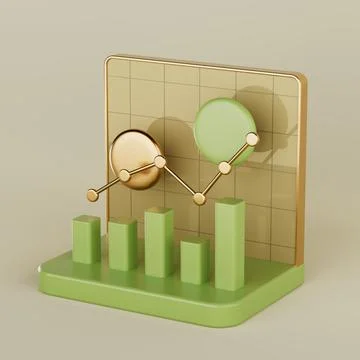 Golden Bars Chart Graph Diagram Statistical Business Infographic. 3d Renderin Stock Illustration