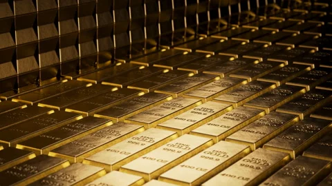 Golden Bars Stacked In A Vault Create Wealth, Luxury Stock Footage 320054711