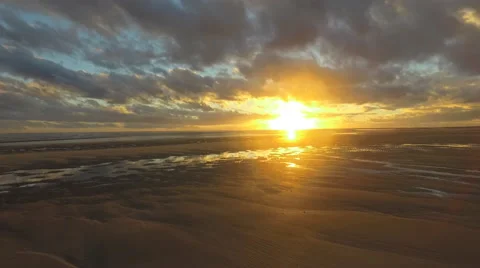 Golden Beach Sunset- Aerial shot Stock Footage