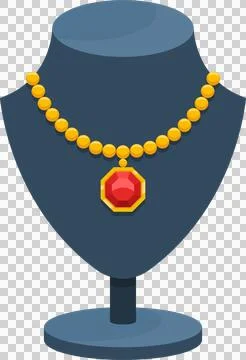 Golden beaded necklace with ruby pendant displayed elegantly on a jewelry b.. Stock Illustration