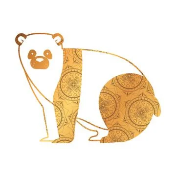 Golden bear panda with mandala pattern Illustrazione stock