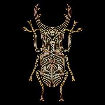 A golden beetle in a linear style. Linear vector illustration Stock Illustration