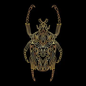 A golden beetle in a linear style. Linear vector illustration Stock Illustration