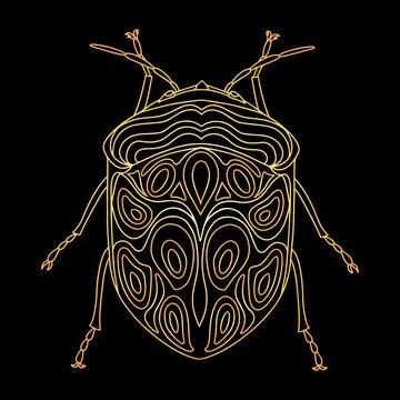 A golden beetle in a linear style. Linear vector illustration Stock Illustration