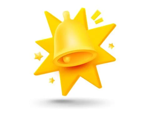 Golden bell with explosion effect. 3d vector mobile application icon with n.. Stock Illustration
