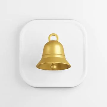 Golden bell icon. 3d rendering white square ui element. Stock Illustration