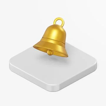 Golden bell icon. 3d rendering square button key isometric view, interface ui Stock Illustration