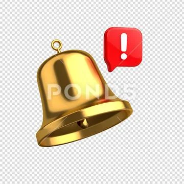 Golden bell notification alert 3d render isolated Modello PSD