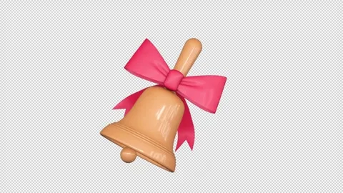 Golden bell with red bow, 3D animation on a transparent alpha channel background Stock Footage 281000331