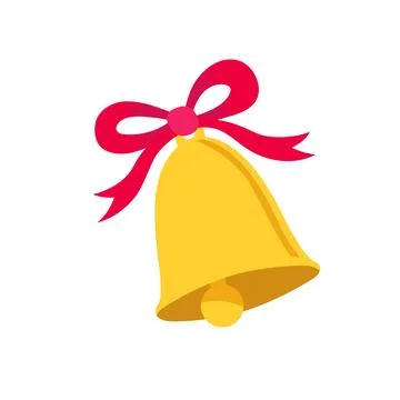 Golden bell with red bow. Vector flat illustration isolated on a white. Stock Illustration