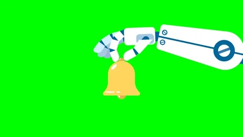 Golden bell in robot hand, announcing an upcoming schedule. Notification bell Stock Footage 283280629
