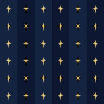 Golden Bethlehem star seamless pattern on navy blue striped background, elegant Stock Illustration