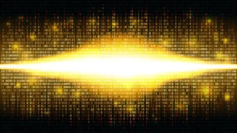 Golden binary abstract background with bright radiance in the digital space Stockillustratie