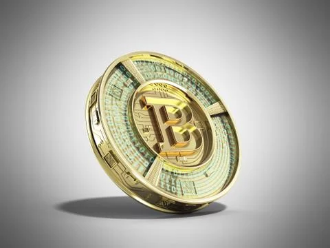 Golden bitcoin 3d render on grey background Stock Illustration