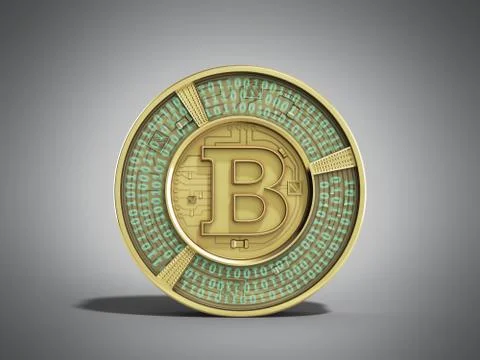Golden bitcoin 3d render on greybackground Stock Illustration