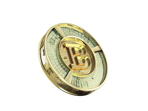 Golden bitcoin 3d render on white background no shadow Stock Illustration