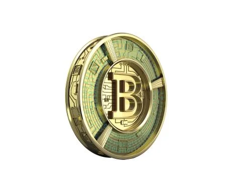 Golden bitcoin 3d render on white background no shadow Stock Illustration