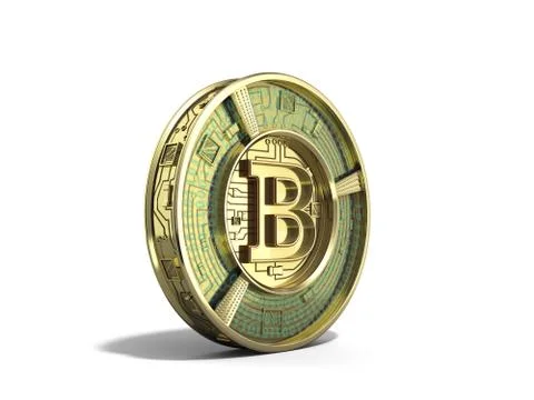 Golden bitcoin 3d render on white background Stock Illustration