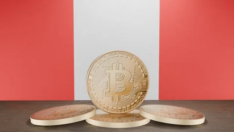 Golden Bitcoin and Peruvian Flag Animation: From Close-Up to Wide View Video stock 295804960