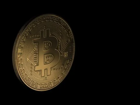 Golden bitcoin on black background with copy space. electronic money isolated Stock Illustration