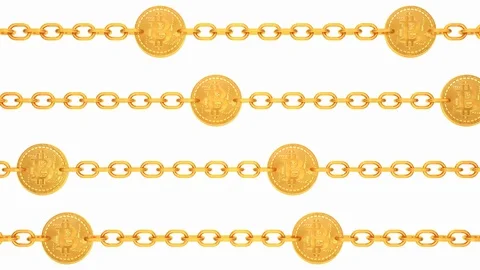 Golden Bitcoin Blockchain Transaction Chains Moving Left and Right Stock Footage 124304801