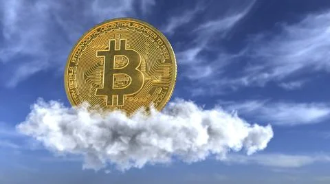 Golden Bitcoin Blue Sky Stock Illustration