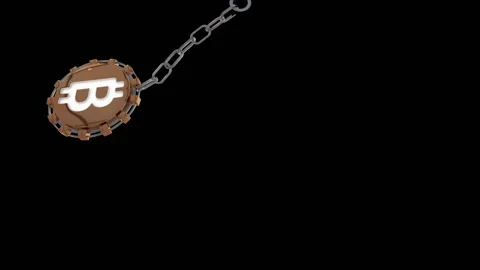 Golden Bitcoin On A Chain Falling And Swinging With Luma Matte Stock Footage 133720168