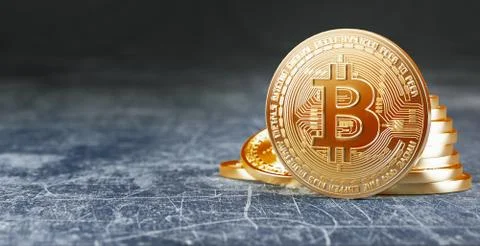 Golden Bitcoin Coin. Bitcoin cryptocurrency. Business concept. 3d rendering Illustrazione stock