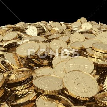 Golden bitcoin coins on balck Stock Illustration