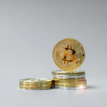 Golden Bitcoin cryptocurrency coin stack, Crypto is Digital Money within the  Foto stock