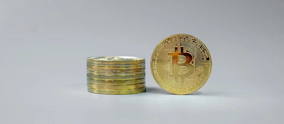 Golden Bitcoin cryptocurrency coin stack, Crypto is Digital Money within th.. Stock Photos