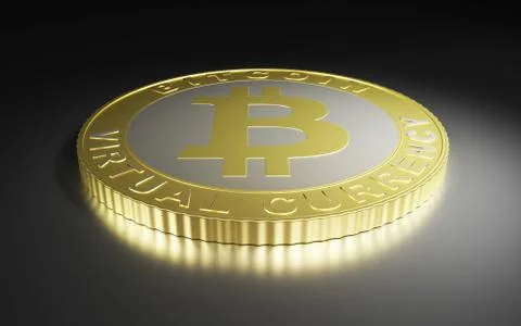 Golden bitcoin on dark background Stock Illustration
