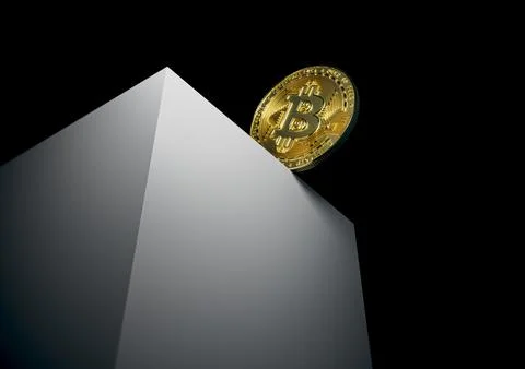 Golden Bitcoin on edge to fall symbolizing crypto crash and financial risk Illustration